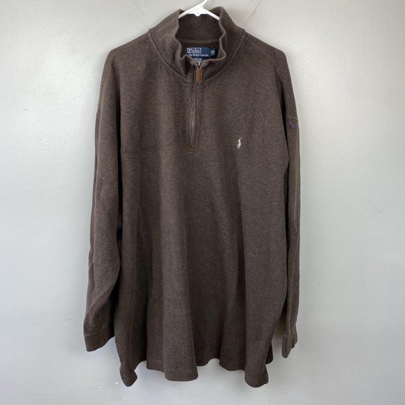 Polo Ralph Lauren Pullover Sweater Mens 4XL Brown Quarter Zip Big Pony Cotton - Picture 1 of 9